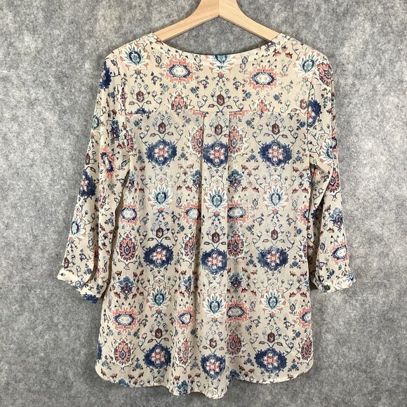 Maeve Stillwater Blouse Henley Top Size *Medium Neutral Motif ANTHROPOLOGIE BOHO - Picture 2 of 16